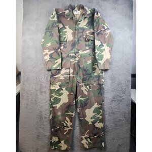 Vintage Duck Bay Camo Coveralls Men's Large Woodland Un-Lined Hunt Outdoors Army